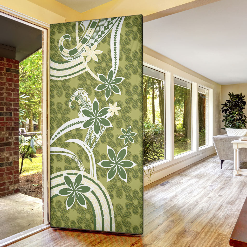 Hawaii Pupuala Plumeria Olive Green Door Cover Polynesian Pattern LT01 - Polynesian Pride