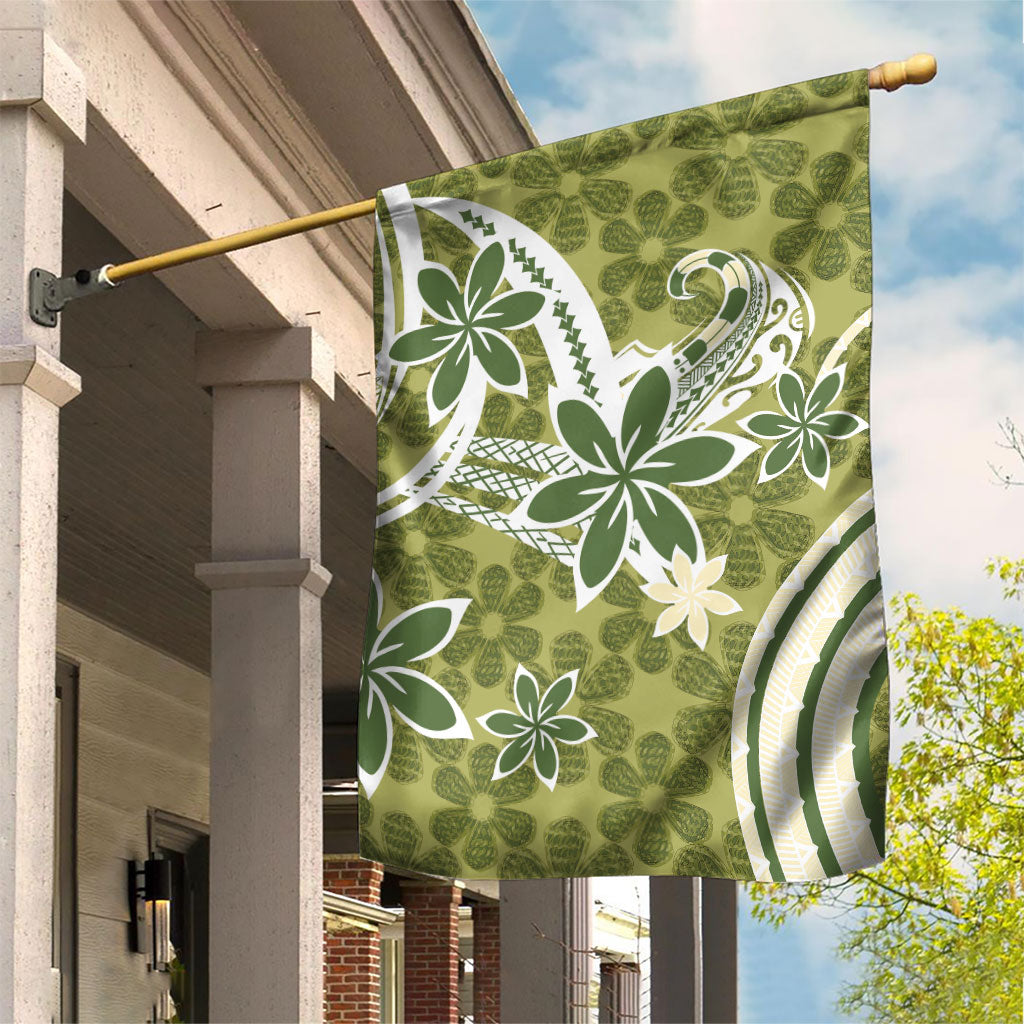 Hawaii Pupuala Plumeria Olive Green Garden Flag Polynesian Pattern LT01 House Flag Olive Green - Polynesian Pride