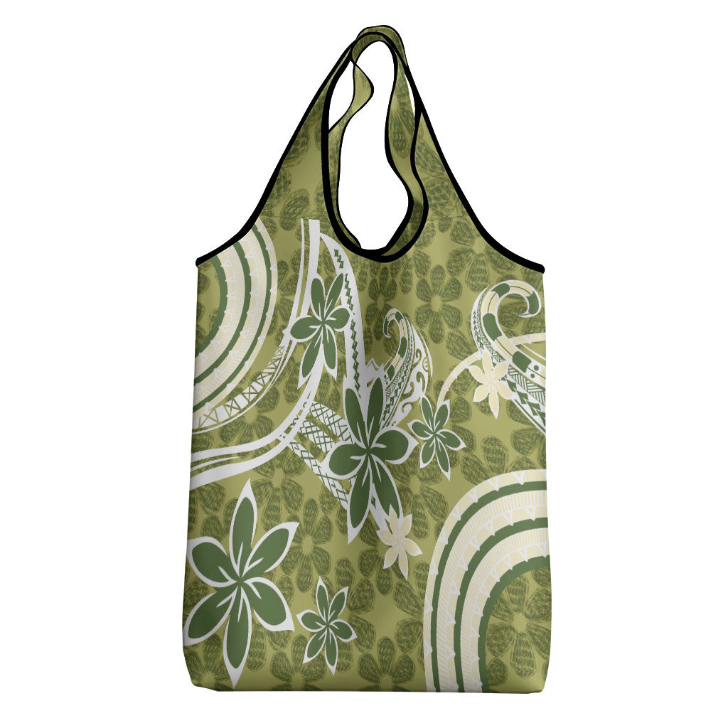 Hawaii Pupuala Plumeria Olive Green Grocery Bag Polynesian Pattern LT01 - Polynesian Pride