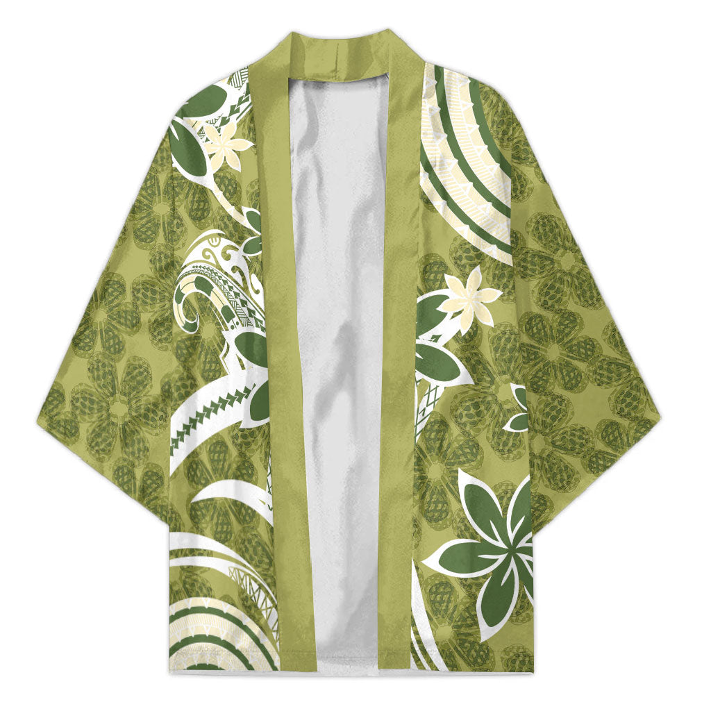 Hawaii Pupuala Plumeria Olive Green Kimono Polynesian Pattern LT01 Unisex Olive Green - Polynesian Pride