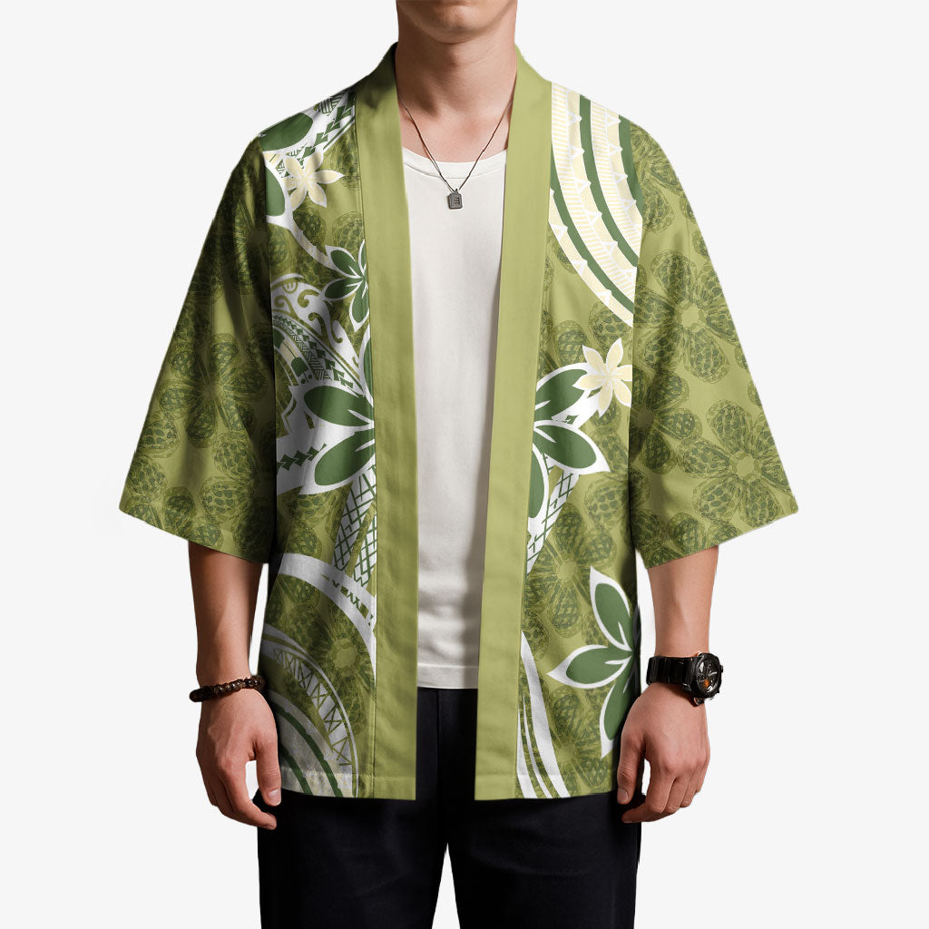 Hawaii Pupuala Plumeria Olive Green Kimono Polynesian Pattern LT01 - Polynesian Pride