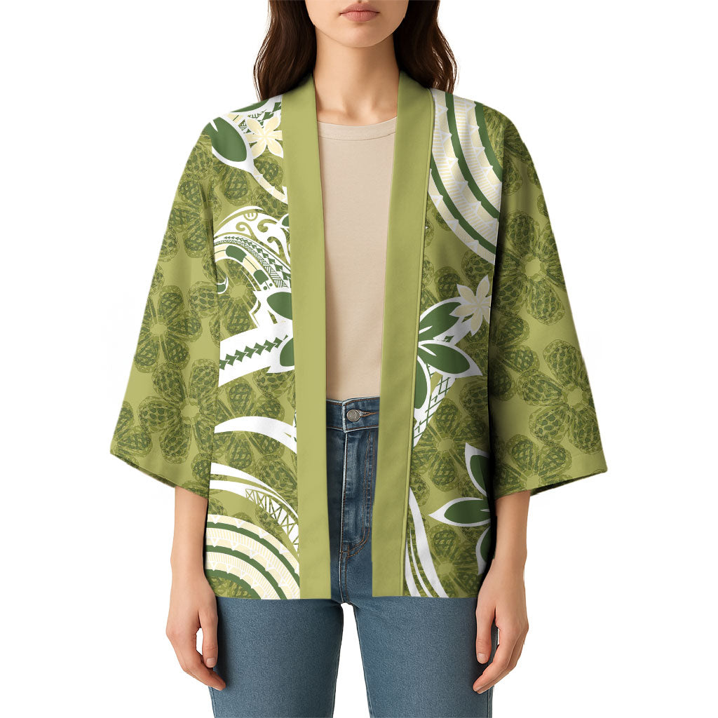 Hawaii Pupuala Plumeria Olive Green Kimono Polynesian Pattern LT01 - Polynesian Pride