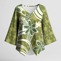 Hawaii Pupuala Plumeria Olive Green Kimono Sleeve Blouse Polynesian Pattern LT01 Female Olive Green - Polynesian Pride