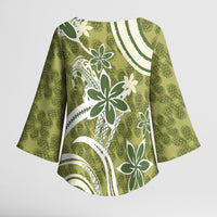 Hawaii Pupuala Plumeria Olive Green Kimono Sleeve Blouse Polynesian Pattern LT01 - Polynesian Pride