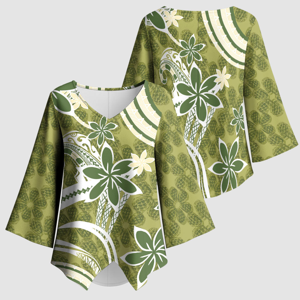 Hawaii Pupuala Plumeria Olive Green Kimono Sleeve Blouse Polynesian Pattern LT01 - Polynesian Pride