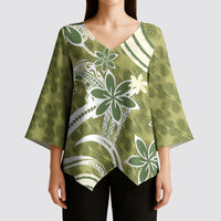 Hawaii Pupuala Plumeria Olive Green Kimono Sleeve Blouse Polynesian Pattern LT01 - Polynesian Pride