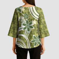 Hawaii Pupuala Plumeria Olive Green Kimono Sleeve Blouse Polynesian Pattern LT01 - Polynesian Pride