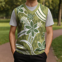 Hawaii Pupuala Plumeria Olive Green Christmas Knitted V-Neck Vest Polynesian Pattern LT01 - Polynesian Pride
