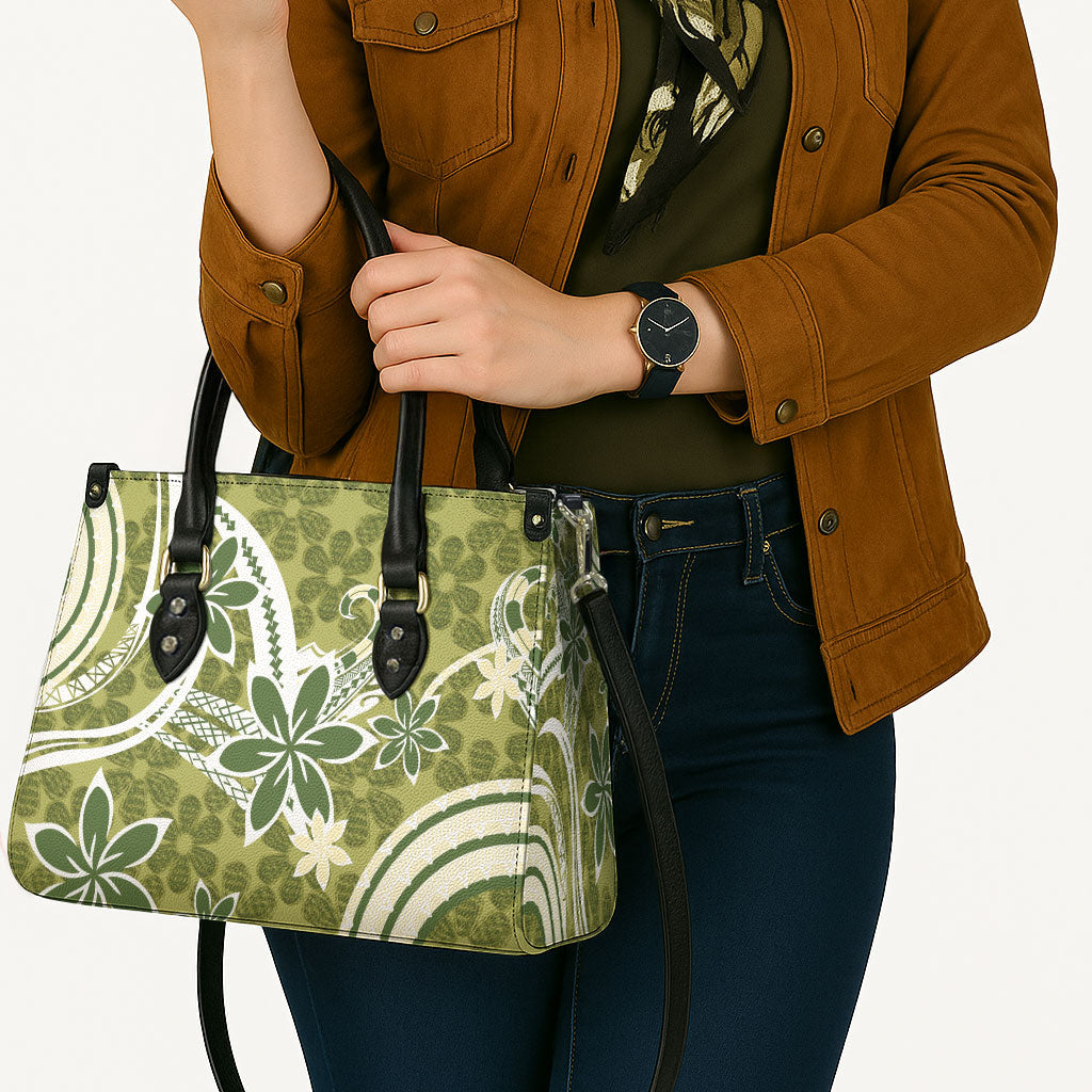 Hawaii Pupuala Plumeria Olive Green Leather Bag Polynesian Pattern LT01 - Polynesian Pride