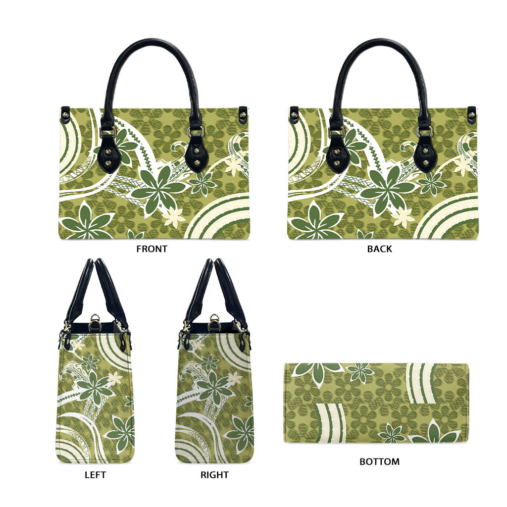 Hawaii Pupuala Plumeria Olive Green Leather Bag Polynesian Pattern LT01 - Polynesian Pride