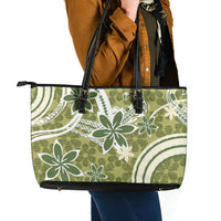 Hawaii Pupuala Plumeria Olive Green Leather Tote Bag Polynesian Pattern LT01 - Polynesian Pride