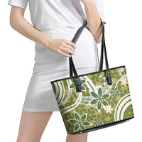 Hawaii Pupuala Plumeria Olive Green Leather Tote Bag Polynesian Pattern LT01 - Polynesian Pride