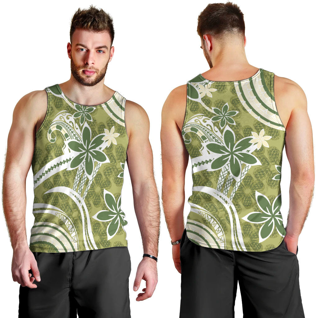 Hawaii Pupuala Plumeria Olive Green Men Tank Top Polynesian Pattern LT01 - Polynesian Pride