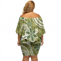 Hawaii Pupuala Plumeria Olive Green Off Shoulder Short Dress Polynesian Pattern LT01 - Polynesian Pride