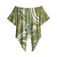 Hawaii Pupuala Plumeria Olive Green Off Shoulder Wrap Waist Top Polynesian Pattern LT01 - Polynesian Pride