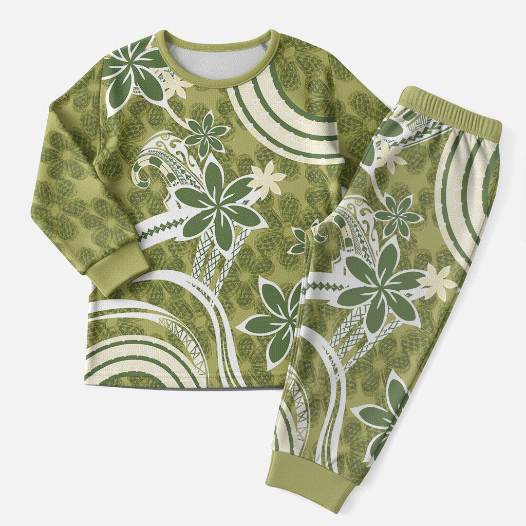 Hawaii Pupuala Plumeria Olive Green Christmas Pajama Set Polynesian Pattern LT01 Men Olive Green - Polynesian Pride