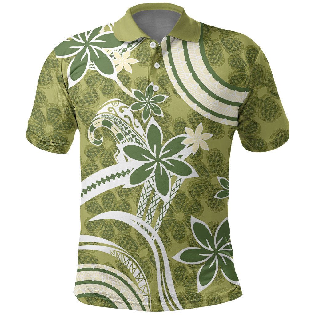 Hawaii Pupuala Plumeria Olive Green Polo Shirt Polynesian Pattern LT01 Olive Green - Polynesian Pride