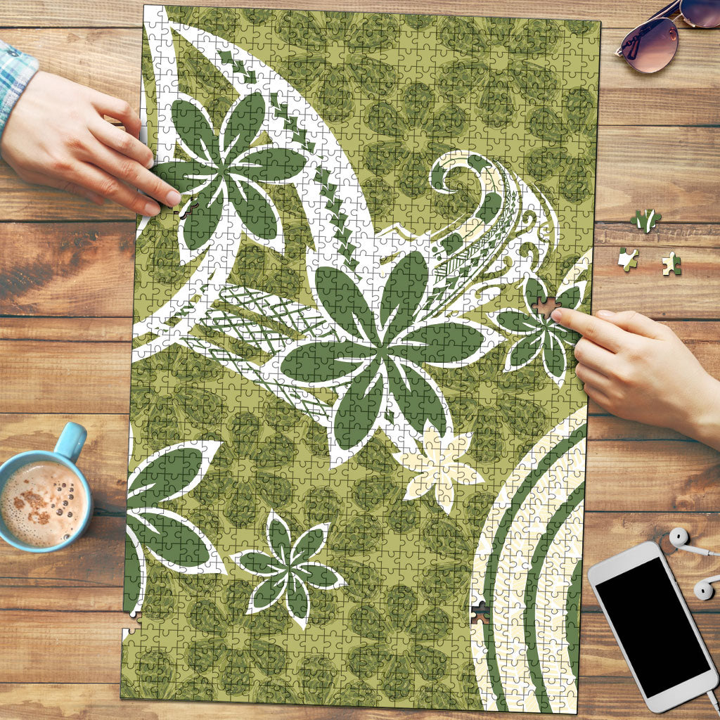Hawaii Pupuala Plumeria Olive Green Puzzle Polynesian Pattern LT01 Olive Green - Polynesian Pride