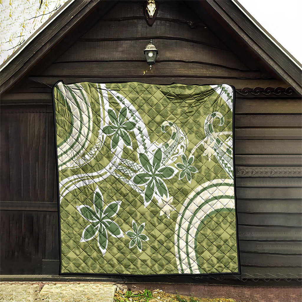 Hawaii Pupuala Plumeria Olive Green Quilt Polynesian Pattern LT01 - Polynesian Pride