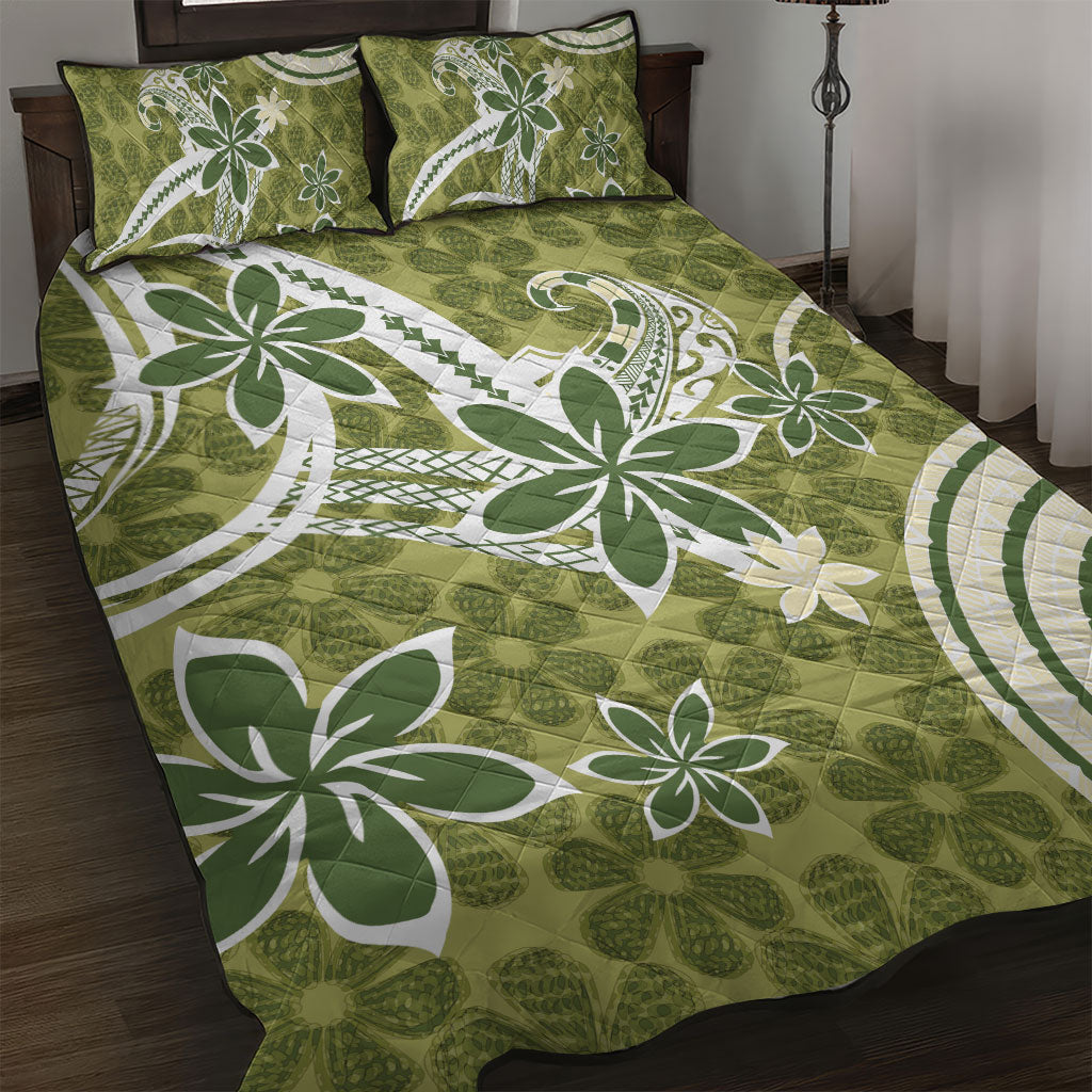 Hawaii Pupuala Plumeria Olive Green Quilt Bed Set Polynesian Pattern LT01 Olive Green - Polynesian Pride