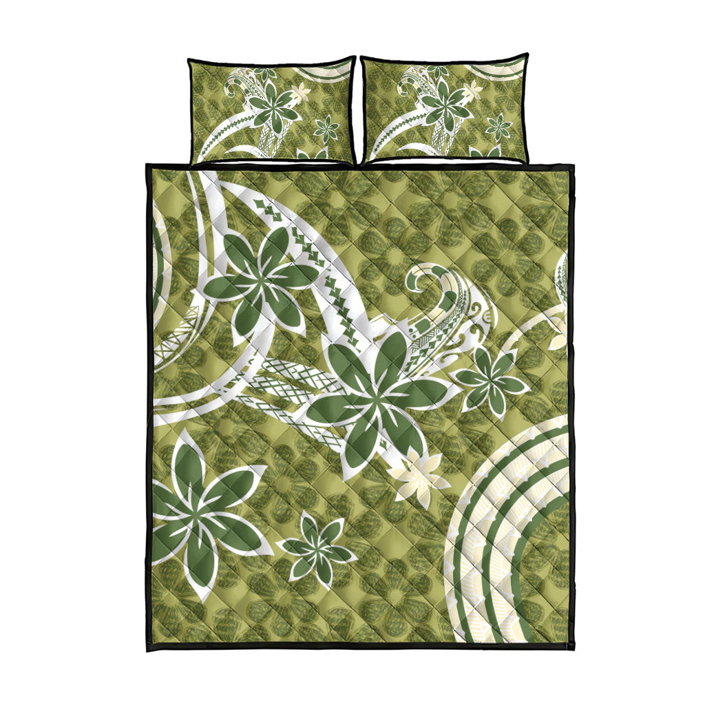 Hawaii Pupuala Plumeria Olive Green Quilt Bed Set Polynesian Pattern LT01 - Polynesian Pride