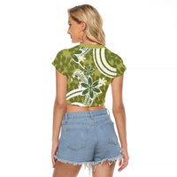 Hawaii Pupuala Plumeria Olive Green Raglan Cropped T Shirt Polynesian Pattern LT01 - Polynesian Pride