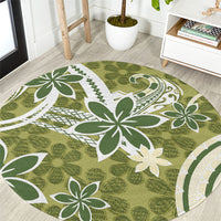 Hawaii Pupuala Plumeria Olive Green Round Carpet Polynesian Pattern LT01 Olive Green - Polynesian Pride