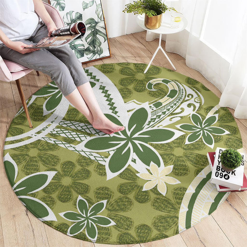 Hawaii Pupuala Plumeria Olive Green Round Carpet Polynesian Pattern LT01 - Polynesian Pride