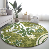 Hawaii Pupuala Plumeria Olive Green Round Carpet Polynesian Pattern LT01 - Polynesian Pride