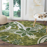 Hawaii Pupuala Plumeria Olive Green Round Carpet Polynesian Pattern LT01 - Polynesian Pride