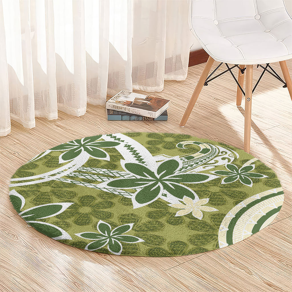 Hawaii Pupuala Plumeria Olive Green Round Carpet Polynesian Pattern LT01 - Polynesian Pride