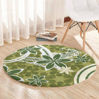 Hawaii Pupuala Plumeria Olive Green Round Carpet Polynesian Pattern LT01 - Polynesian Pride