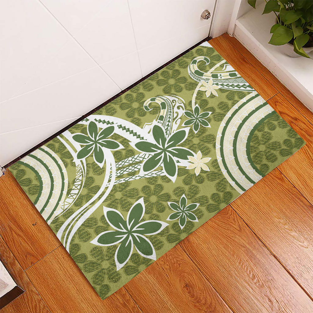 Hawaii Pupuala Plumeria Olive Green Rubber Doormat Polynesian Pattern LT01 - Polynesian Pride