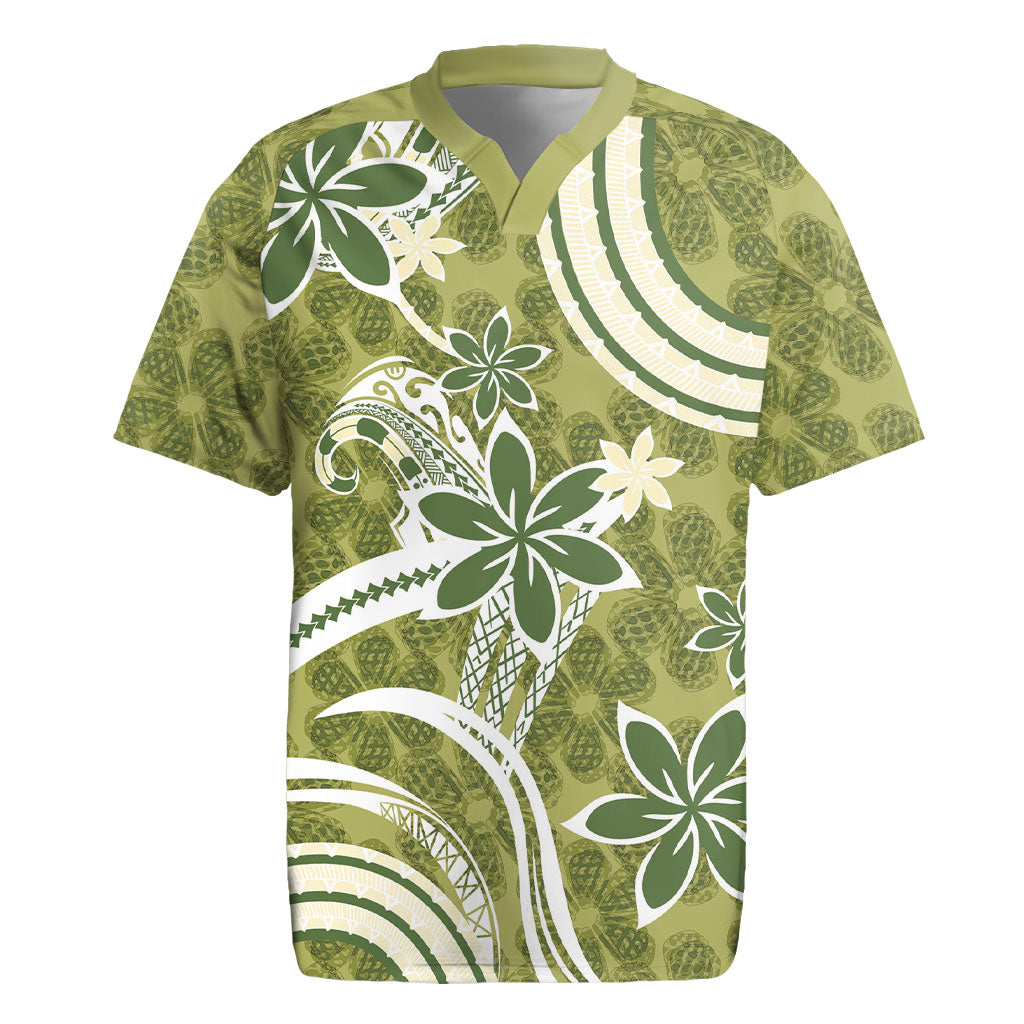 Hawaii Pupuala Plumeria Olive Green Rugby Jersey Polynesian Pattern LT01 Olive Green - Polynesian Pride