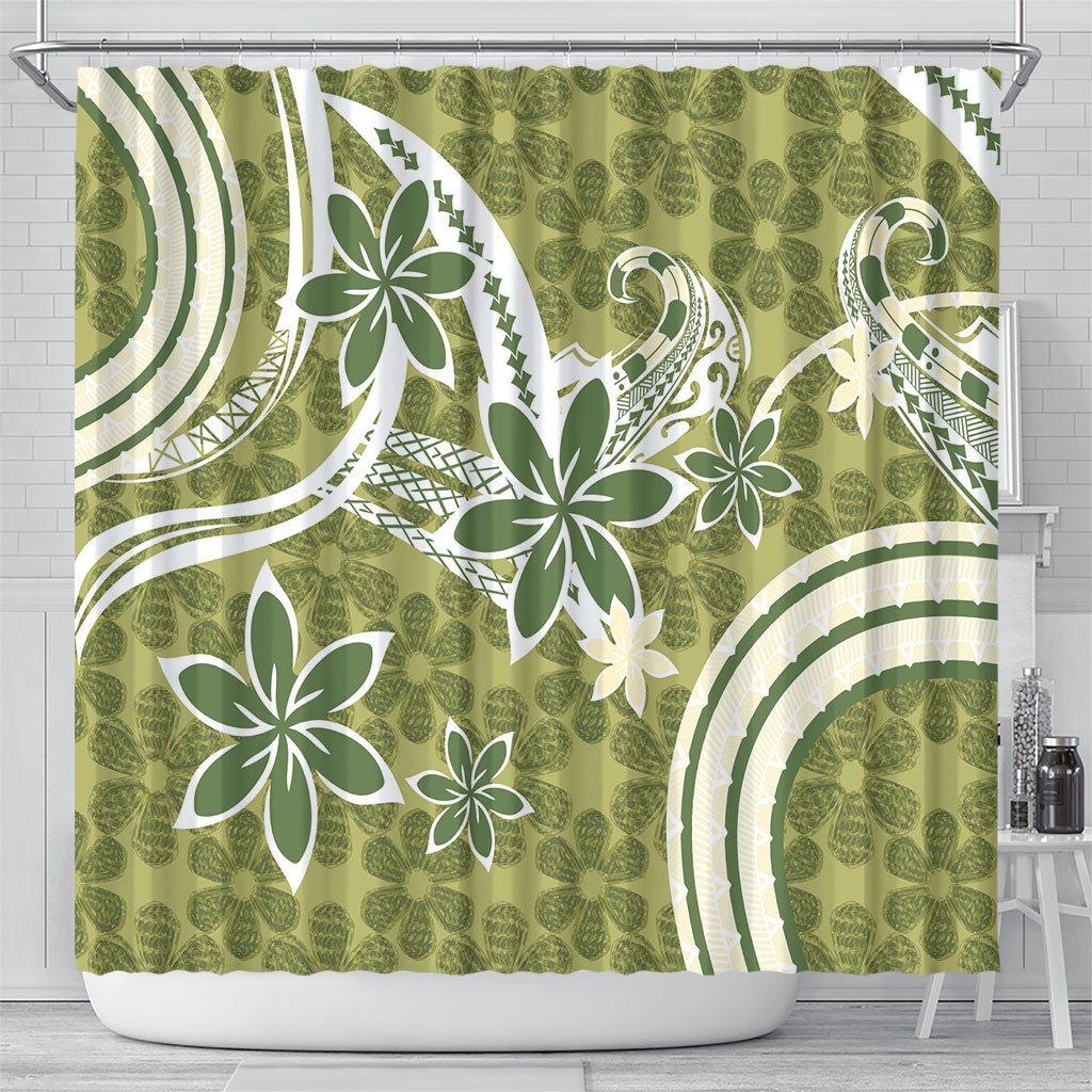Hawaii Pupuala Plumeria Olive Green Shower Curtain Polynesian Pattern LT01 - Polynesian Pride