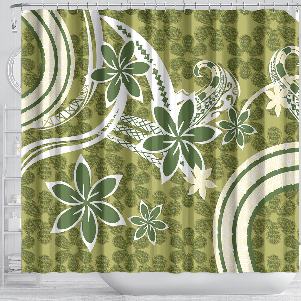 Hawaii Pupuala Plumeria Olive Green Shower Curtain Polynesian Pattern LT01 - Polynesian Pride