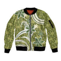 Hawaii Pupuala Plumeria Olive Green Sleeve Zip Bomber Jacket Polynesian Pattern LT01 Unisex Olive Green - Polynesian Pride