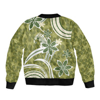 Hawaii Pupuala Plumeria Olive Green Sleeve Zip Bomber Jacket Polynesian Pattern LT01 - Polynesian Pride