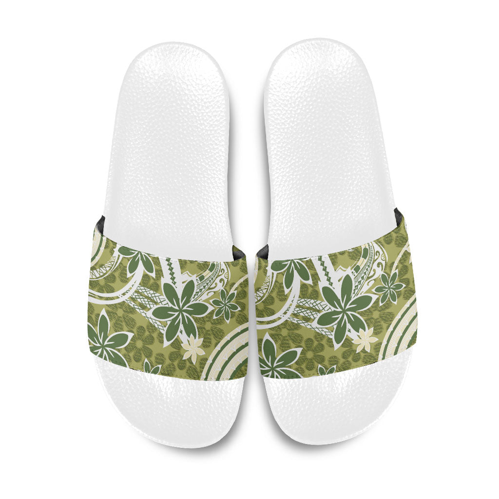 Hawaii Pupuala Plumeria Olive Green Slide Sandals Polynesian Pattern LT01 Olive Green - Polynesian Pride