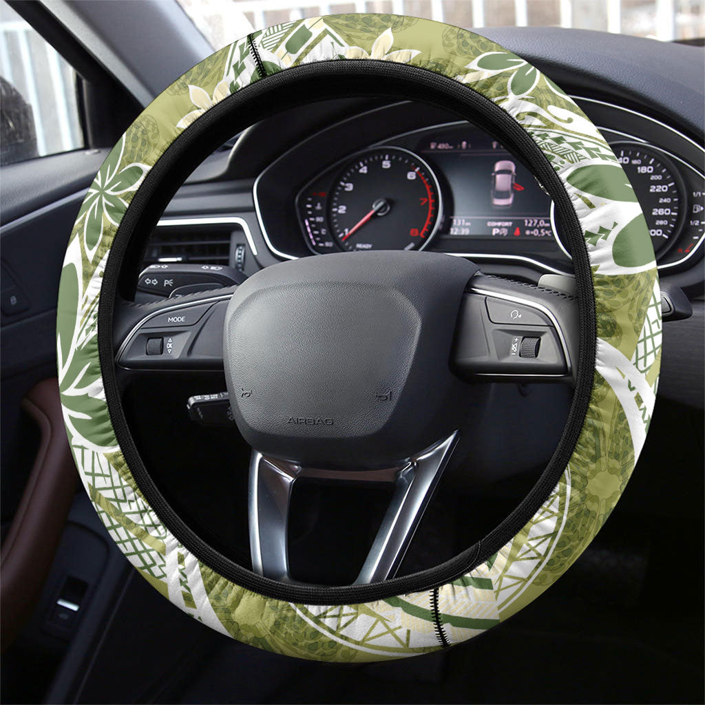 Hawaii Pupuala Plumeria Olive Green Steering Wheel Cover Polynesian Pattern LT01 - Polynesian Pride