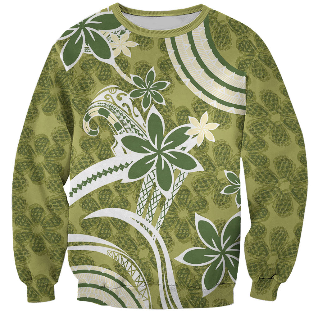 Hawaii Pupuala Plumeria Olive Green Sweatshirt Polynesian Pattern LT01 Unisex Olive Green - Polynesian Pride
