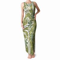 Hawaii Pupuala Plumeria Olive Green Tank Maxi Dress Polynesian Pattern LT01 Women Olive Green - Polynesian Pride