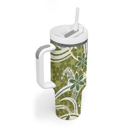 Hawaii Pupuala Plumeria Olive Green Tumbler With Handle Polynesian Pattern LT01 - Polynesian Pride