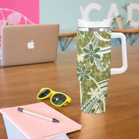 Hawaii Pupuala Plumeria Olive Green Tumbler With Handle Polynesian Pattern LT01 - Polynesian Pride