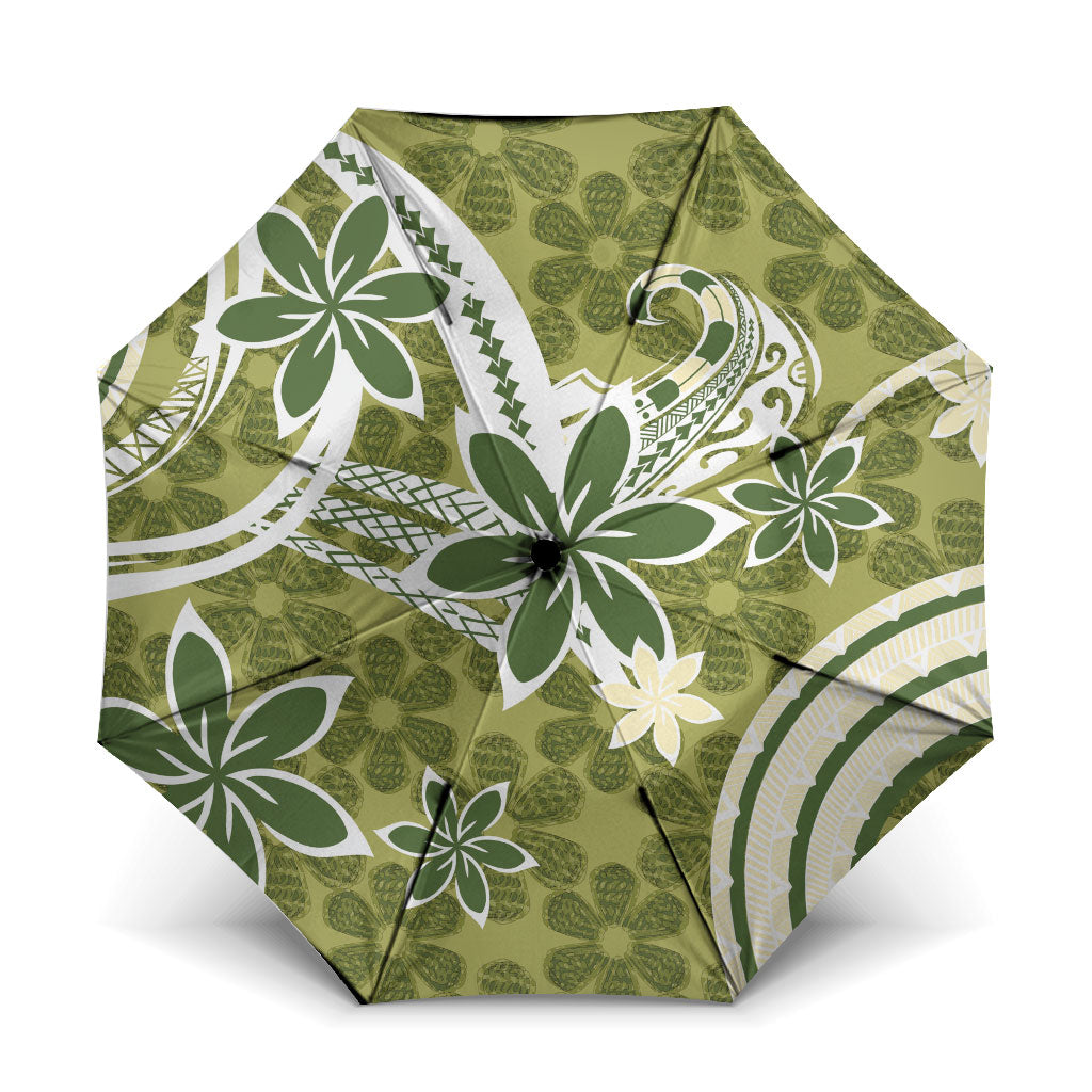 Hawaii Pupuala Plumeria Olive Green Umbrella Polynesian Pattern LT01 One Size Folded 11.42 inch Opened Diameter 37.4 inch Olive Green - Polynesian Pride