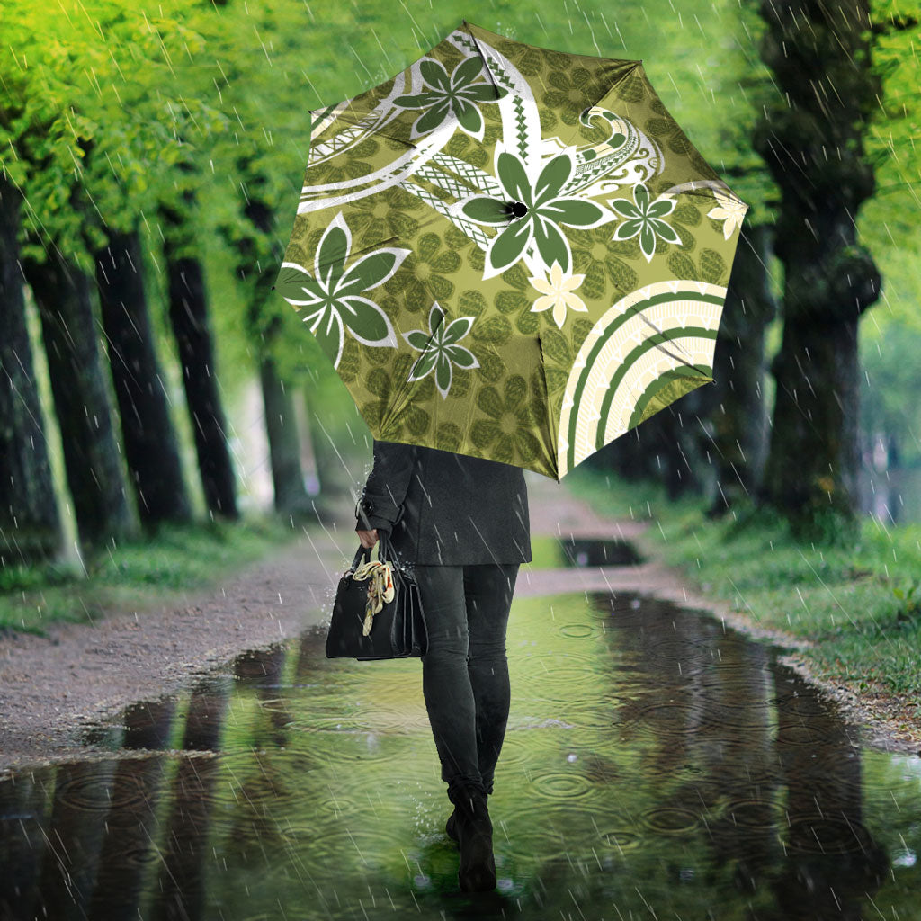 Hawaii Pupuala Plumeria Olive Green Umbrella Polynesian Pattern LT01 - Polynesian Pride