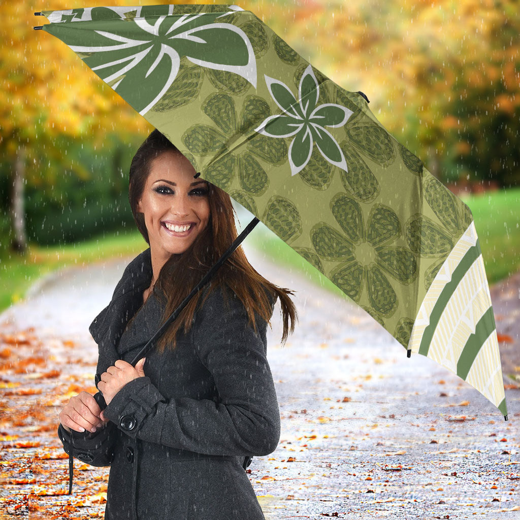 Hawaii Pupuala Plumeria Olive Green Umbrella Polynesian Pattern LT01 - Polynesian Pride