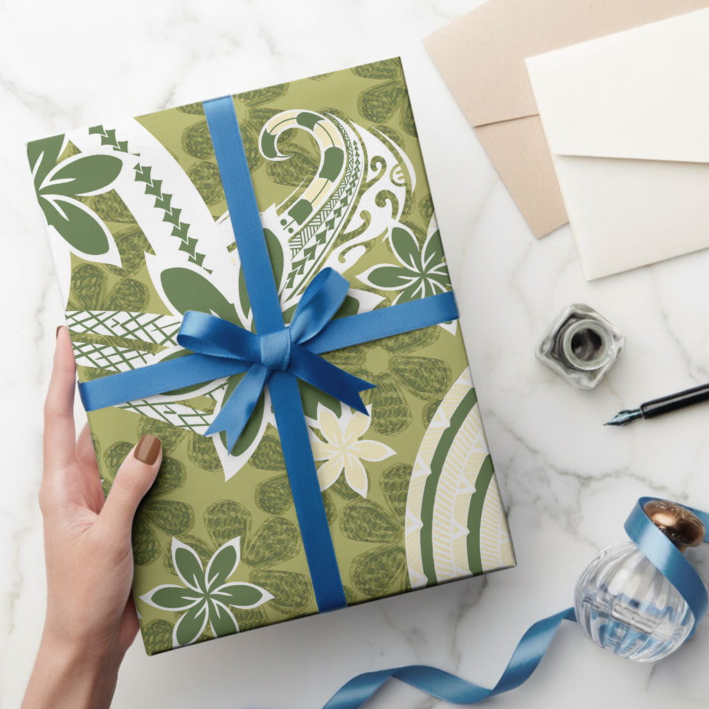 Hawaii Pupuala Plumeria Olive Green Wrapping Paper Polynesian Pattern LT01 - Polynesian Pride