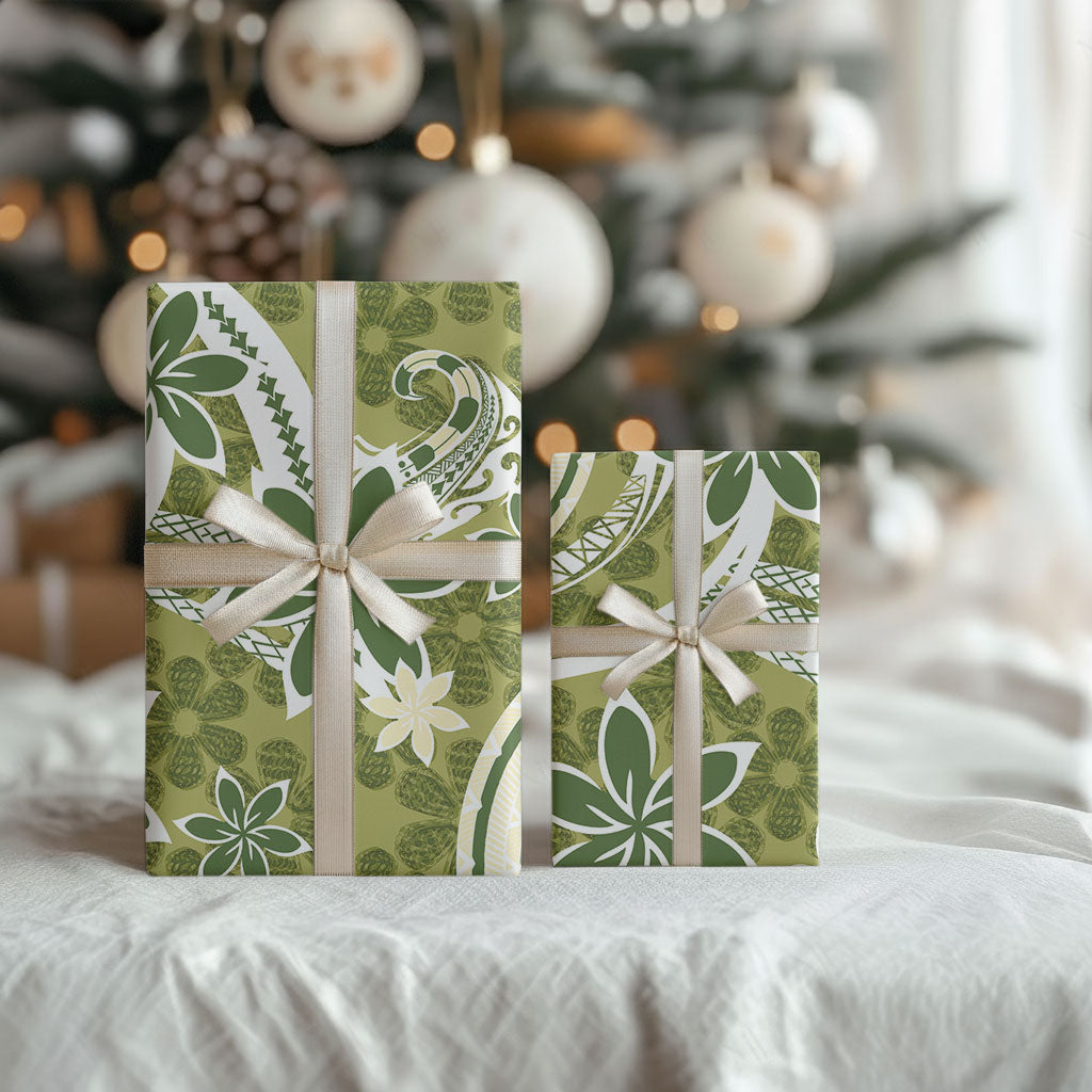 Hawaii Pupuala Plumeria Olive Green Wrapping Paper Polynesian Pattern LT01 - Polynesian Pride