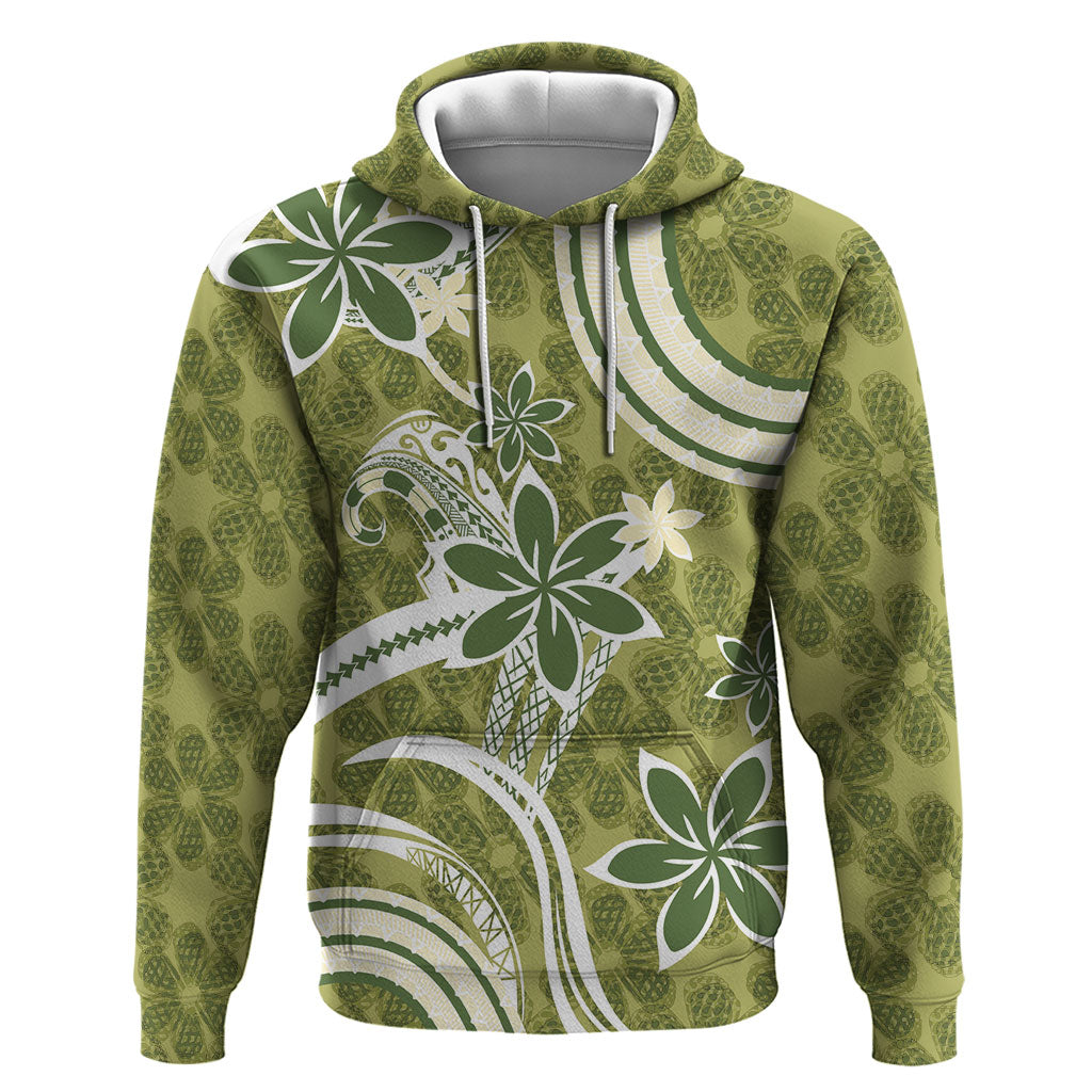 Hawaii Pupuala Plumeria Olive Green Zip Hoodie Polynesian Pattern LT01 Pullover Hoodie Olive Green - Polynesian Pride